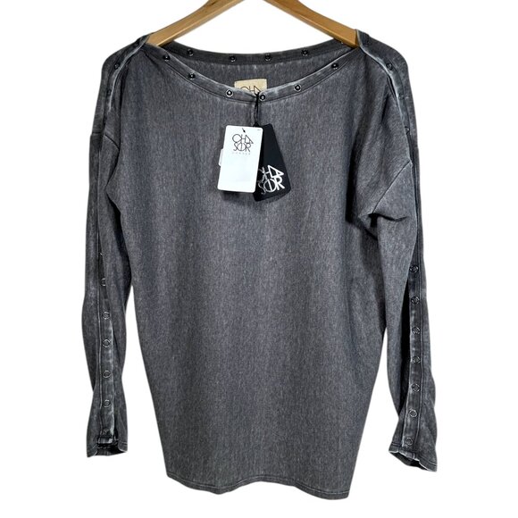 Chaser Top Women S Long Sleeve Faded Grey Button Snap Shirt Casual Bikercore Y2K - Picture 1 of 8